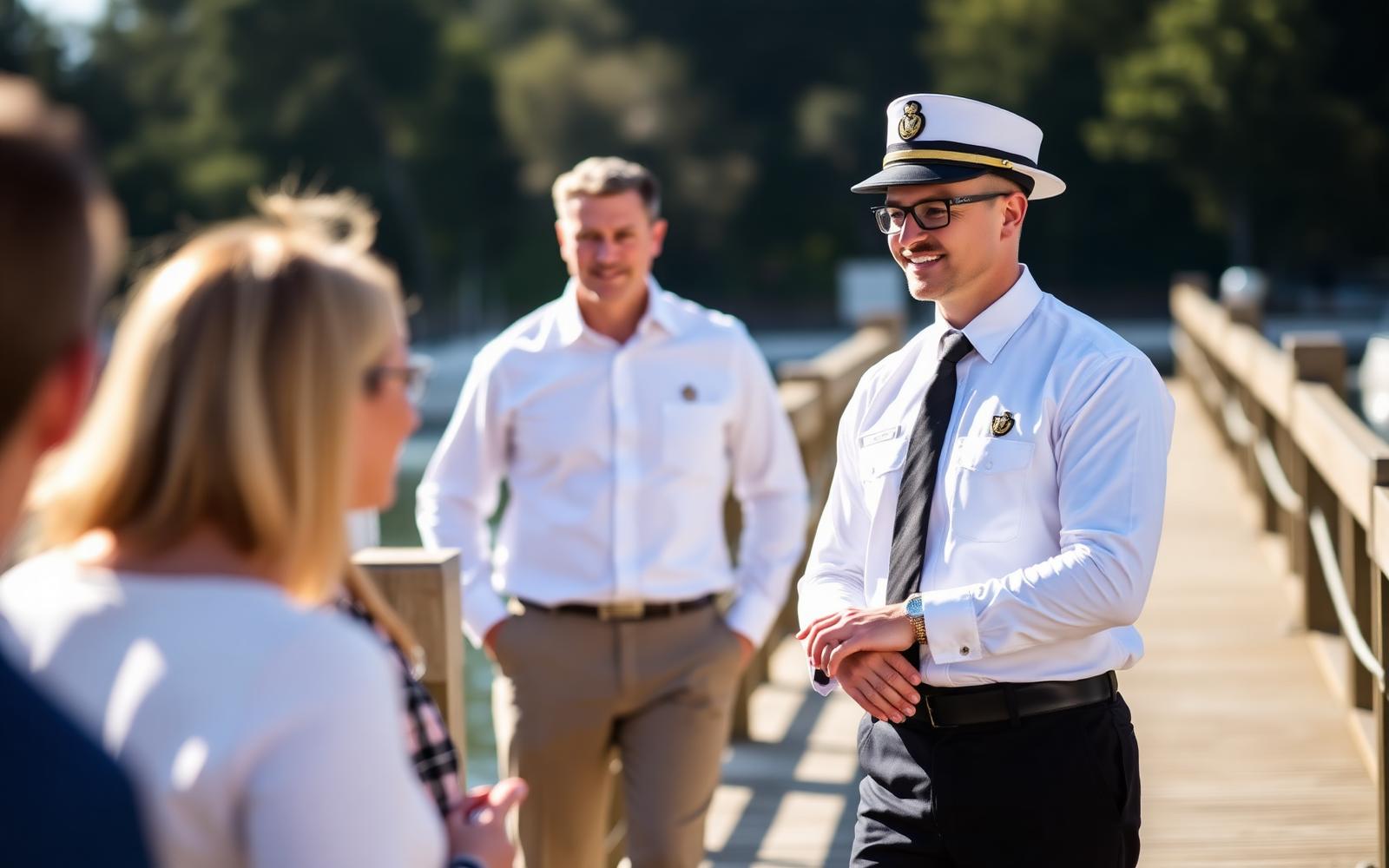 A dockmaster welcoming members on the pier